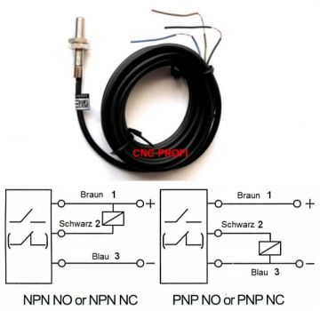 Inductive proximity switch (sensor) - switching distance 4 mm M12 L 67 mm NPN - NO