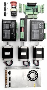 Komplett-Steuerung CNC-Satz-8,7  für 3 Achsen mit Schrittmotoren -8,7 Nm 6 A, Trafo, Not-Aus, Referentzschalter, Kupplung und Kabel