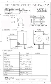 Schrittmotor - 0,5 Nm 2,5 A - Welle fi. 6,00 mm - Flansch 42 mm