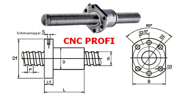 Kugelumlaufspindel 1605 x 170mm Spindel Linear ball screw CNC Fräse 3D Drucker 