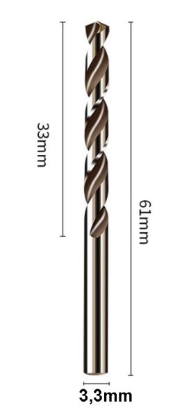 HSS Co5 -Spiralbohrer 3,3 mm für Gewinde M4 - Preis für 1 Stück