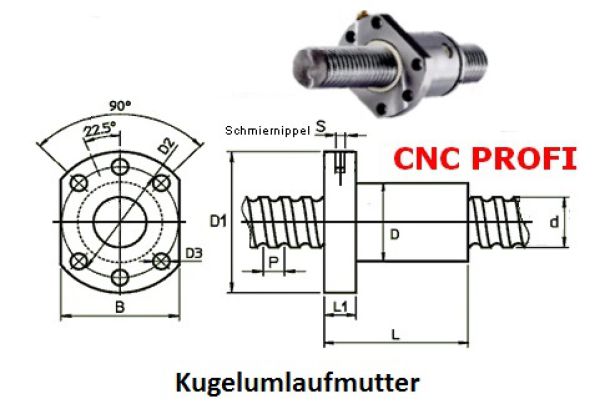 CNC Präzision Kugelumlaufmutter für Spindel fi 12 mm Steigung 4 mm