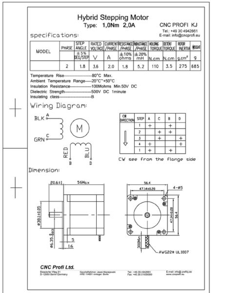 Schrittmotor - 1,0 Nm 2 A - Welle fi.6,35 mm - Flansch 57 mm