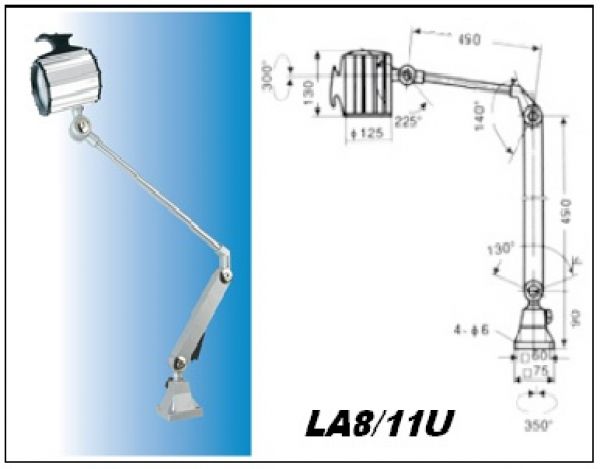 Quarz-Halogenlampe Model-LA8/11U zum Anschrauben an Gehäuse 24V 50W  Lang Schwing Arm - 110 cm